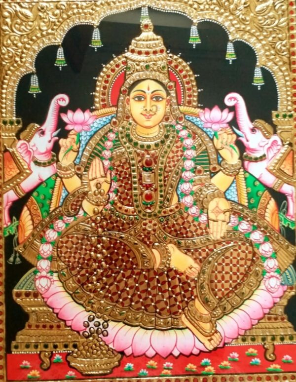 Goddess Gajalakshmi Tanjore Painting 22K gold size:15*12 inches