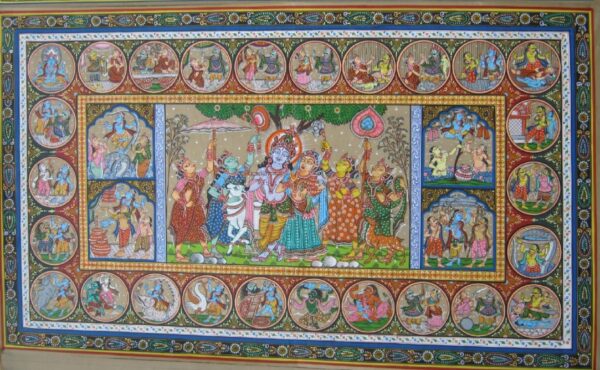 Krishna Story pattachitra painting, 24" x 48"