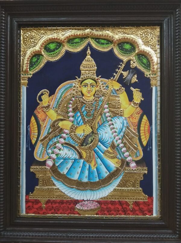 Goddess Sarasvati – Tanjore Painting 22K Gold