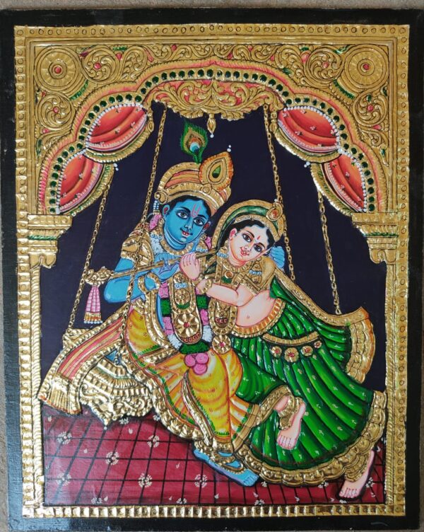 Radha Krishna - Tanjore Painting, 22K