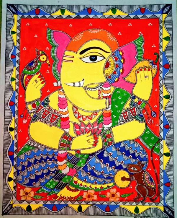 Lord Ganesha - Madhubani Painting ( 1.5 x 2.5 feet)