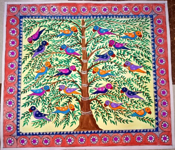 Birds On Tree, Madhubani Painting