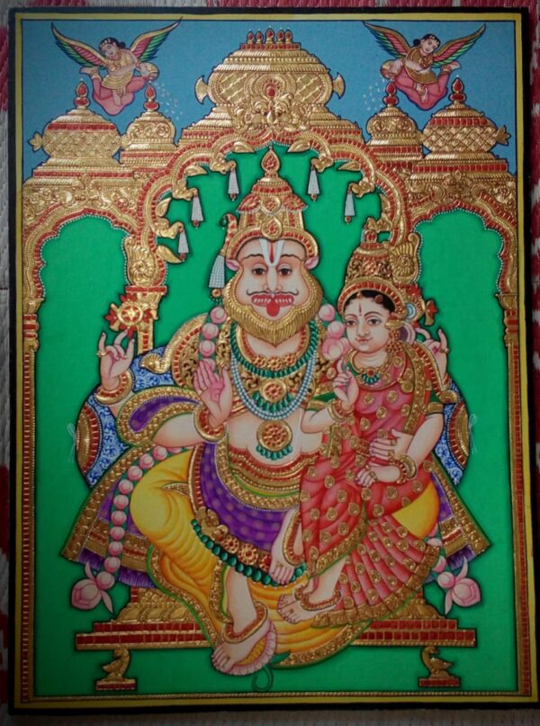 Lord Narsimha with Lakshmi, Mysore Painting ( 24" x 18")