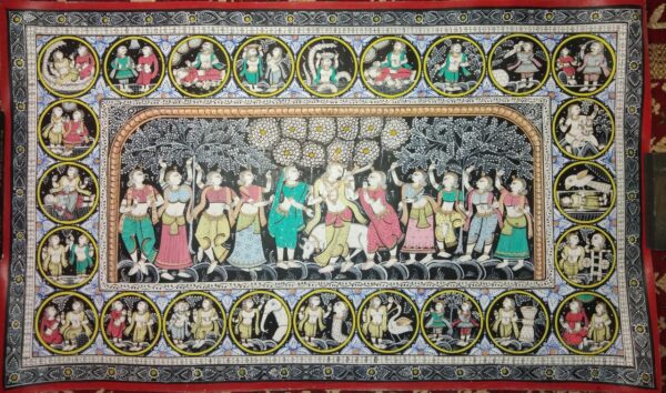 Krishna Rasa Lila Story #1, Pattachitra Painting (24"x40")