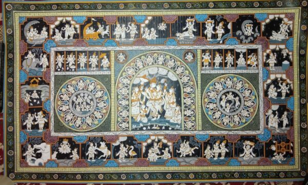 Krishna Rasa Lila #2-Pattachitra Painting (24"x40")