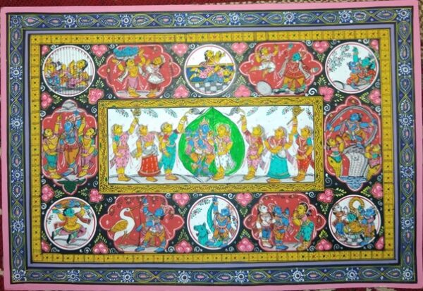 Krishna Rasa Lila #3-Pattachitra Painting (19"x13")