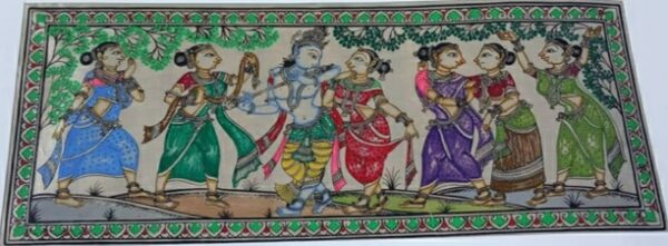 Krishna Rasa Lila #4 - Pattachitra Painting (12"x24")