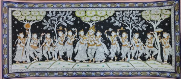 Krishna Rasa Lila #2-Pattachitra Painting (13"x19")