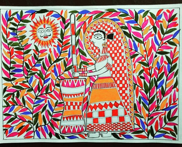 Rural Women, Madhubani Painting (11" x 8")