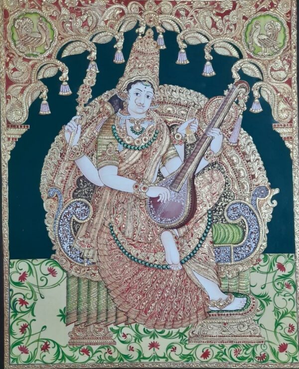 Saraswati #1, Mysore Painting (30"x24")