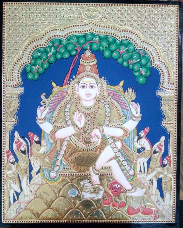 Lord Shiva, Tanjore Painting (24 x 18 inches) - Teak wood board (22K Gold, Antique Style)