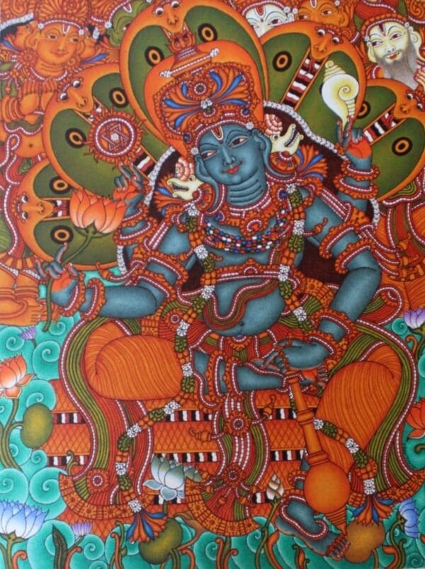 Anandhasana Vishnu - Kerala Mural (61 x 79 cms)