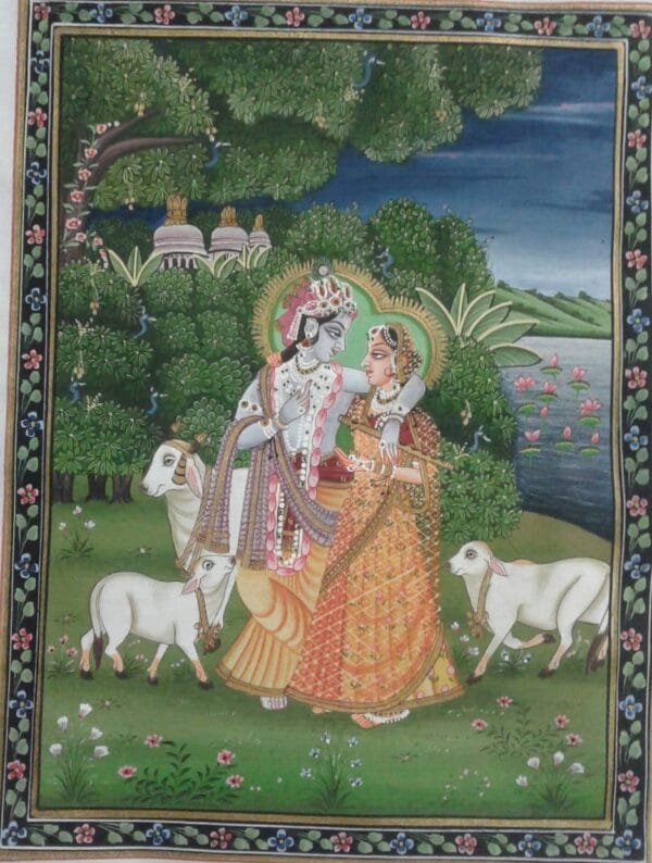 Radha Krishna With Cows #2 Rajasthani Pichwai Painting (11 x 14 inch)