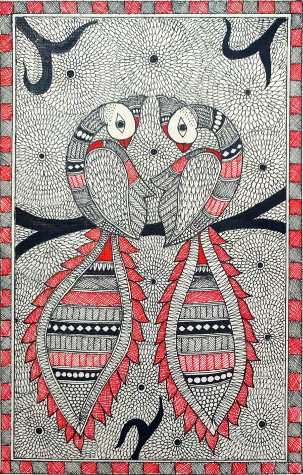 Peacocks in Madhubani Style(7" x 12")