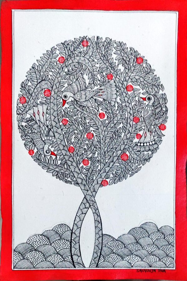 Tree of life in Madhubani Style(7" x 11")