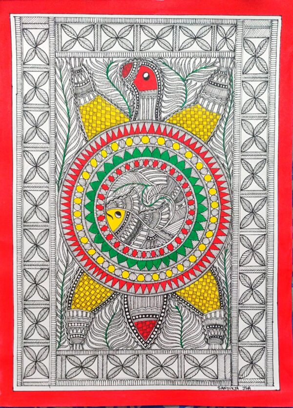 Tortoise in Madhubani style(12"x 15")