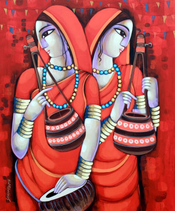 Baul, Bengali Tune #1, (30 x 36 inches) - Indian Folk Theme (Acrylic on Canvas)