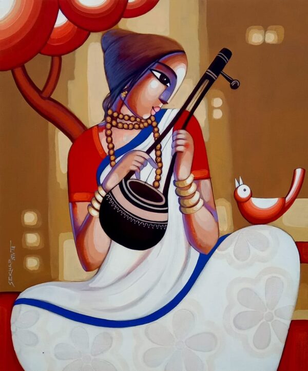 Baul, Bengali Tune #6, (30 x 36 inches) - Indian Folk Theme (Acrylic on Canvas)