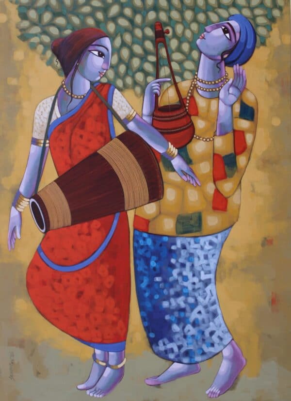 Baul, Bengali Tune #4, (48 x 66 inches) - Indian Folk Theme (Acrylic on Canvas)