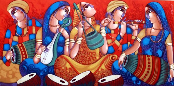 Baul, Bengali Tune #8, (72 x 36 inches) - Indian Folk Theme (Acrylic on Canvas)