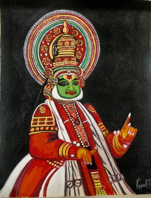 Kathakali #2, Indian Classical Folk Dance, (16 x 20 inches) - Acrylic on Canvas