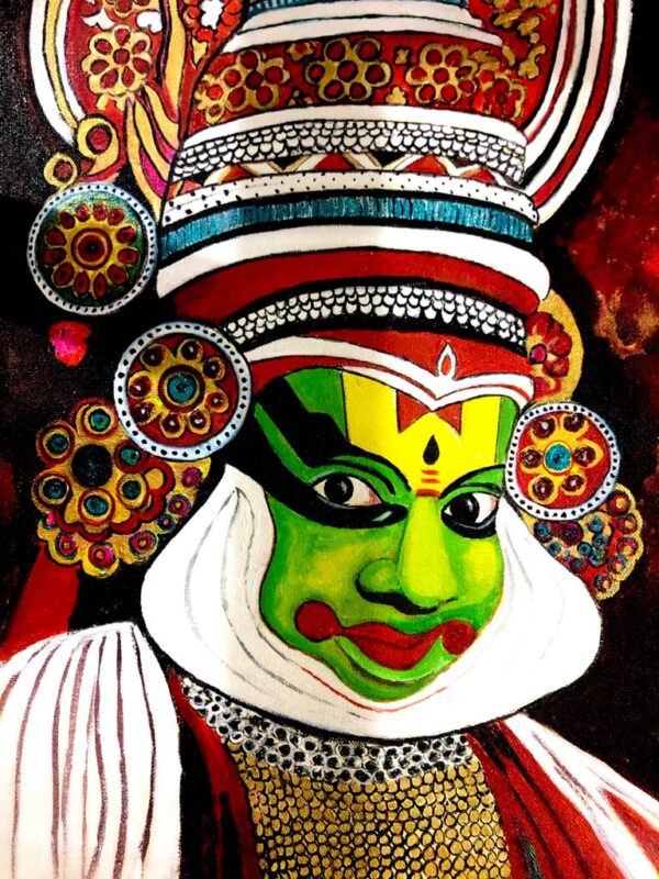 Kathakali #1, Indian Classical Folk Dance, (16 x 21 inches) - Acrylic on Canvas