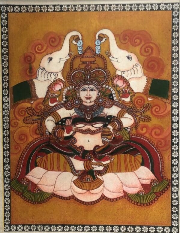 Goddess Gajalakshmi, Keral Mural Painting ( 24 x 28 inches) - Acrylic on canvas