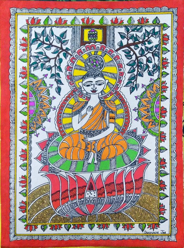 Buddha and the tree of Life - Madhubani - (12" x 15")