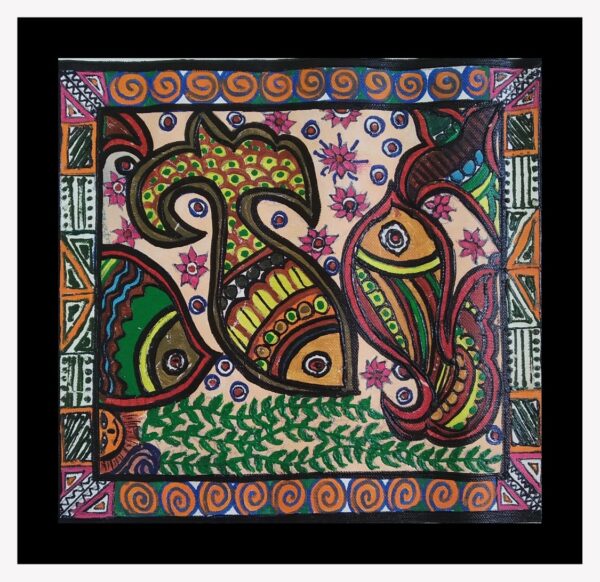 Fish - Madhubani cone painting (12.5" x 12.5")