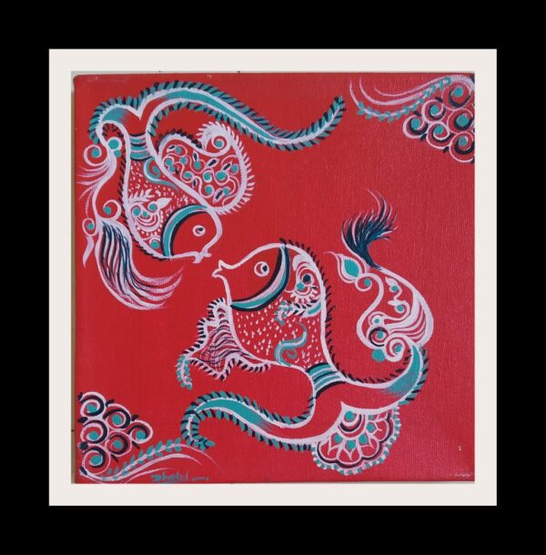 Madhubani motifs #1 - Madhubani art (8" x 8")