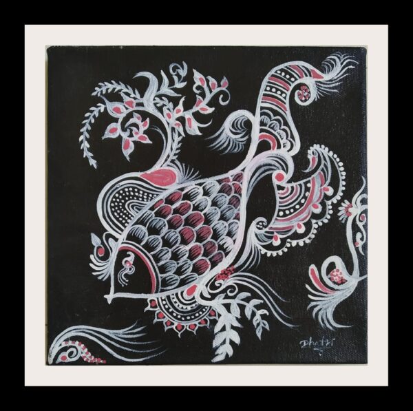 Madhubani motifs #2 - Madhubani art (8" x 8")