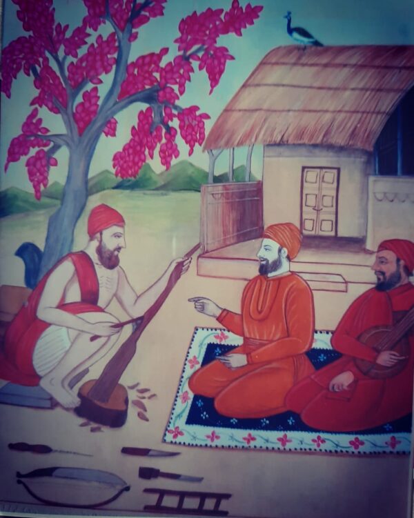 Guru Nanak with Bhai Lalo, Miniature Painting (10"x8")