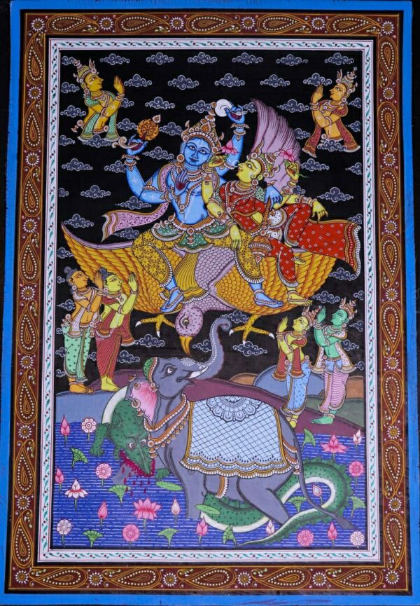 Prabhu Narayan Maa Laxmi-Pattachitra Painting (18"x12")