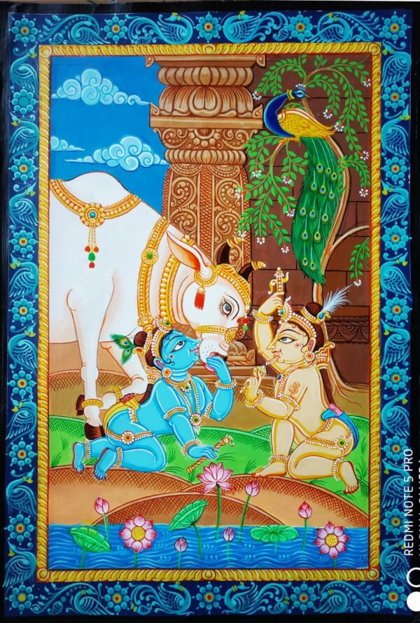 Krishna Bala Lila, Pattachitra Painting (12"x18")