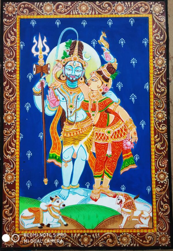 Paarvati Parameswar, Pattachitra Painting (12"x18")