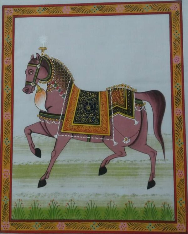 Decorated Animals #horse, Rajasthani Painting (8"×10")