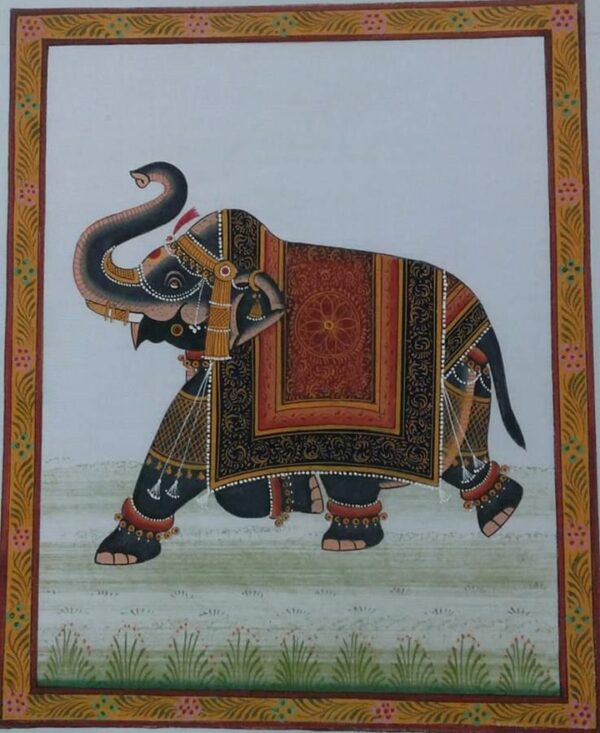 Decorated Animals #Elephant, Rajasthani Painting (8"×10")