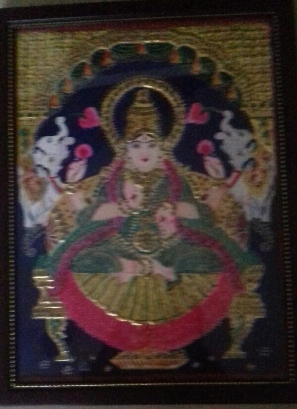 Gaja Lakshmi - Goddess, Tanjore Painting (16" x 12")