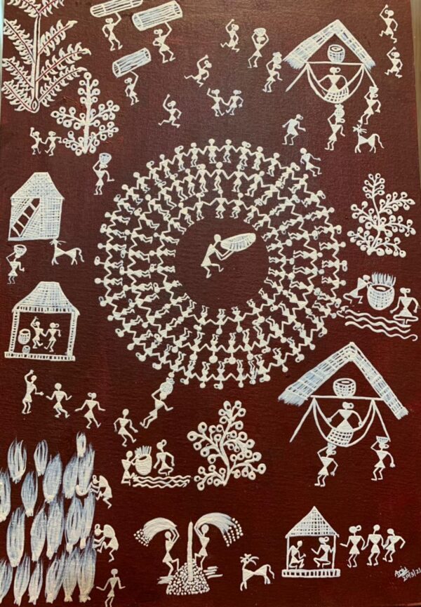 Warli Tribal Tarpa Dance, Warli Painting (15inches x 22 inches)