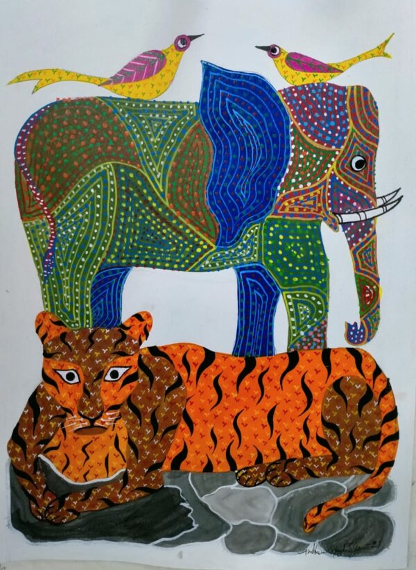 The Jungle Tale - Gond Art (A3- 30 x 42 cms)