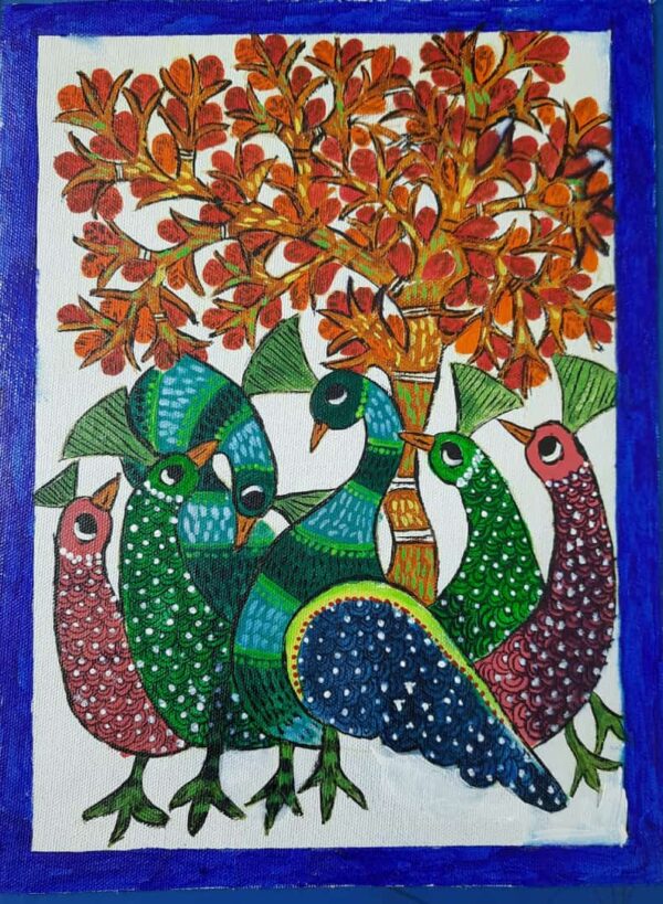 Peacocks - Gond painting (9" x 12")