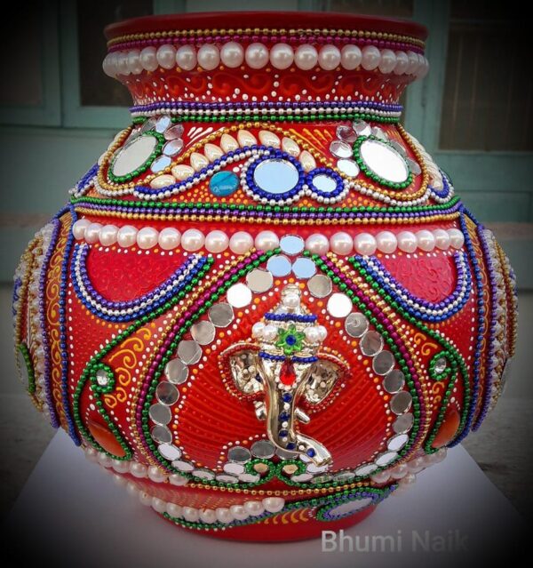 Guajarati Maidev Matki #3, Marriage Puja, Decorated Copper Pot (2 Ltr)