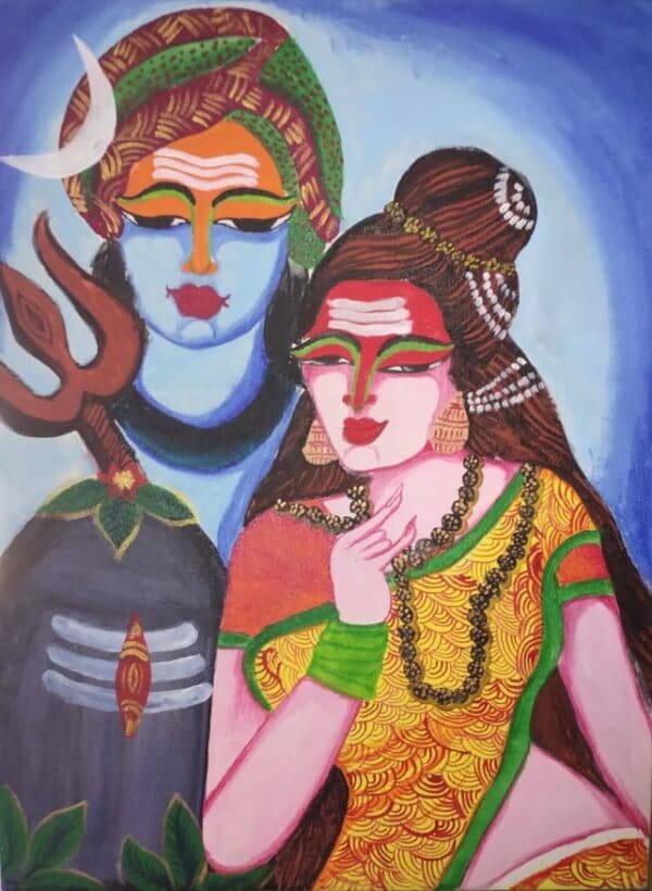 Shiva - Parvathy - Indian art (19" x 25")