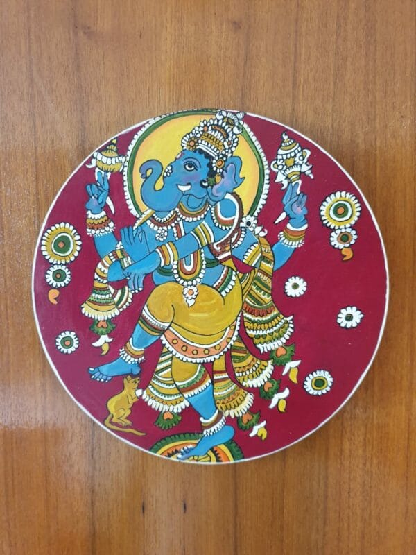 Kalamkari Ganesh 10 inch wooden plate