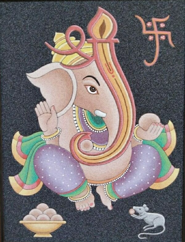 Shri Ganesh #3 - Sand painting (21" x 24")