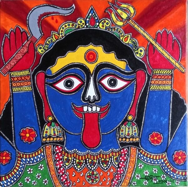 KAALI MATA - Mithila-Madhubani painting -12x12 acrylic on canvas