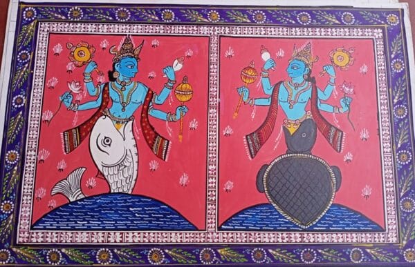 Matsya and Kurma Avatar - Pattachitra painting (18" x12")