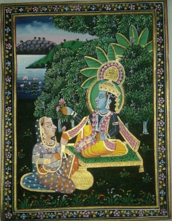 Radha Krishna #2- Rajasthani miniature painting (9" x 11")