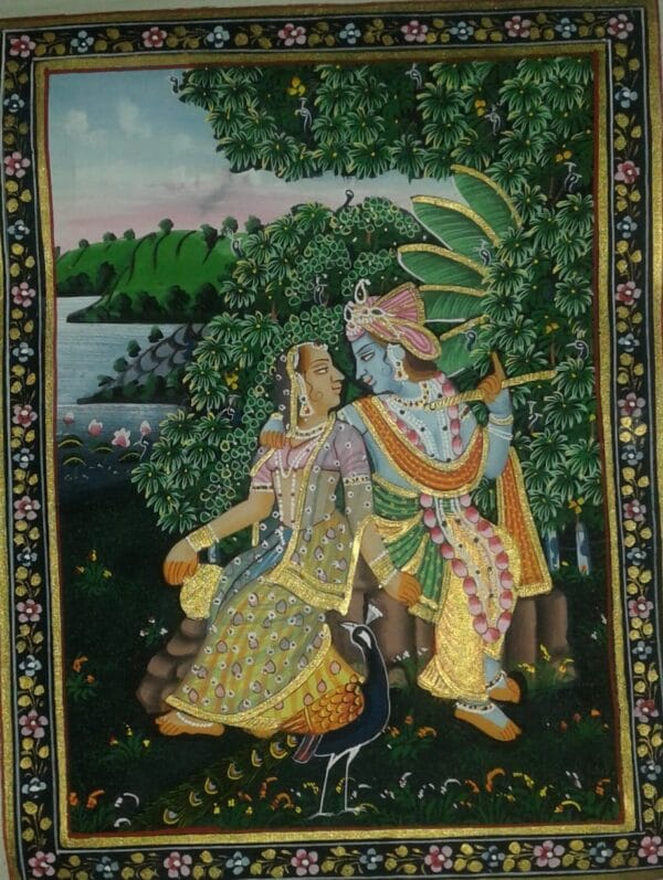 Radha Krishna #4 - Rajasthani miniature painting (9" x 11")