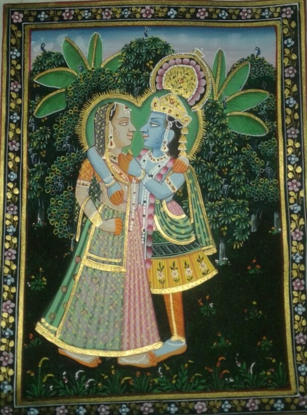 Radha Krishna #5 - Rajasthani miniature painting (9" x 11")